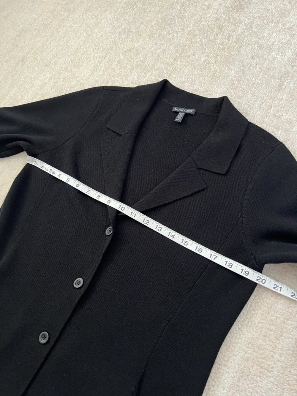 Eileen Fisher Black Merino Wool Button Up Cardigan Sweater Jacket M - Picture 6 of 10